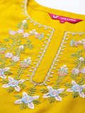 Varanga Women Mustard Yellow Floral Yoke Embroidered Straight Kurta
