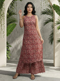 Rust Block-Style Print Kurta with Palazzo Pants