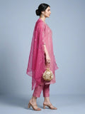 Zari embroidered kurta with trousers & sequins detailed contrast dupatta