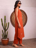 Women's Rust Sleeveless Kurta With Thread Embroidered Detailing