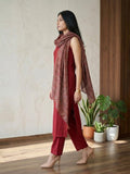 The Linear Crimson Kurta Set With Dupatta