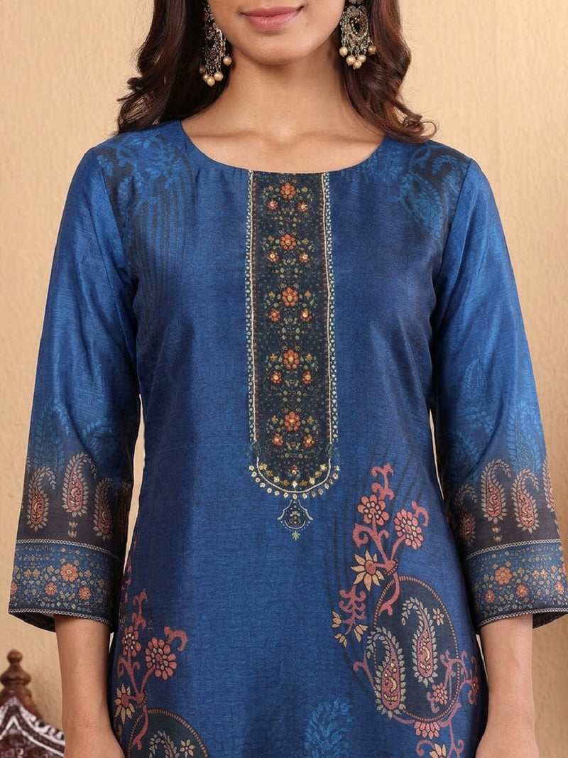 Varanga Women Ethnic placement Printed Chanderi Silk Kurta with Palazzos & Dupatta