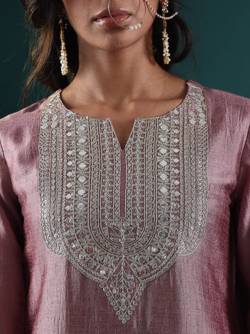 Varanga Women Mauve Zari & Gota Embroidered Kurta Paired With Tonal  Bottom And Dupatta