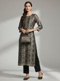 Varanga Women Grey Floral Printed Round Neck Straight Kurta Paired With Bottom And Printed Dupatta.