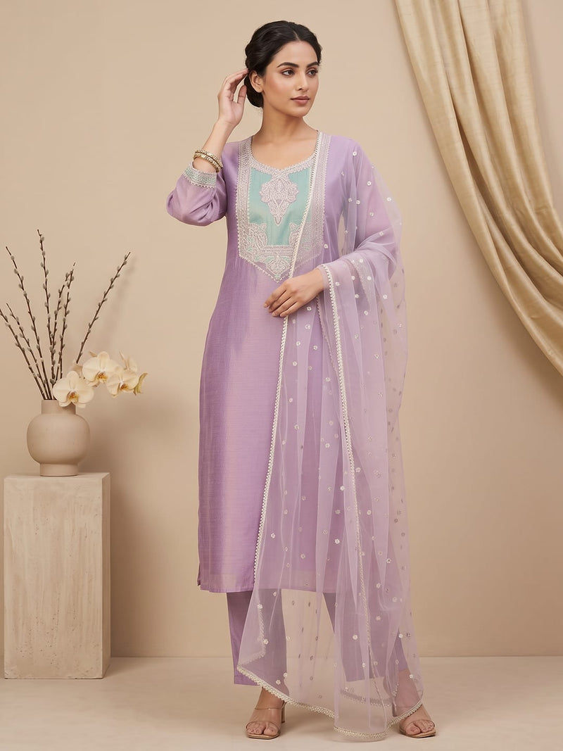 Varanga Women Shimmer Kurta Set With A Sequin-Detailed Net Dupatta