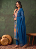 Women'S Blue Floral Printed Straight Kurta Set With Tonal Dupatta
