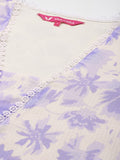 Varanga Women Lavender Floral Printed V- Neck Three Quarter Sleeve Straight Kurta.
