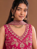 Rani Pink Embroidered Kurta Set Featuring Zari And Sequin Work With Flared Palazzo And Embellished Dupatta