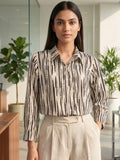 Cream Coloured Slim Collar Long Sleeves Abstract Shirt