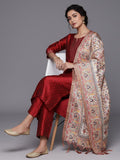 Varanga Women Maroon Woven Zari Embroidered Straight Kurta With Bottom And Dupatta