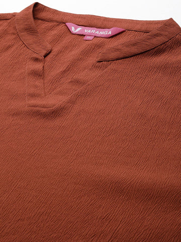 Varanga Women Plus Size Rust Long Sleeves With Smart Cut Cuff, Straight Kurta Paired With Tonal Solid Bottom