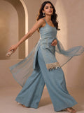 Powder Blue Mirror Work Halter-Neck Sharara Set