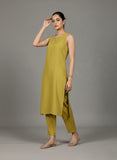 Varanga Women Round Neck Sleeveless Apple Hem, Heart Shaped Embroidered Kurta with Trouser
