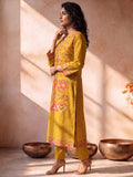 Mustard Kurta Set Featuring Artistic Prints And A Statement Dupatta