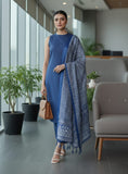 Varanga Women Blue Solid Kurta Set Paired With Printed Dupatta