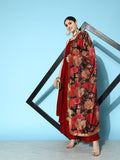 varanga maroon women empire kurta with palazzos with dupatta