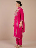 Kurta Adorned With Thread Embroidery, Teamed With Trousers And Paired With Dupatta Featuring Lace Detailing