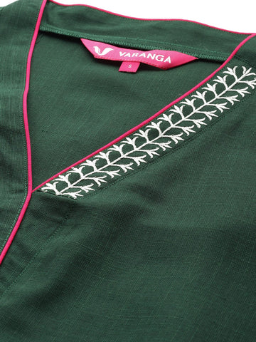 Varanga Women Green Embroidered Long & Flared Sleeves Kurta With Tonal Bottom