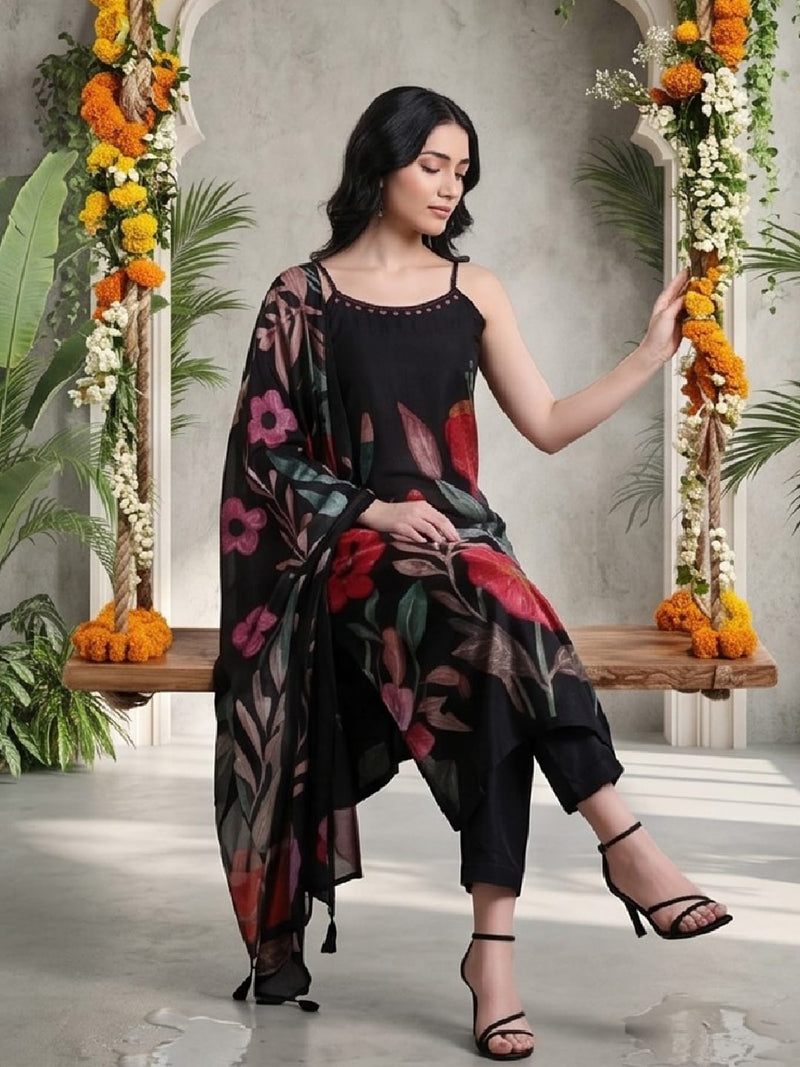 Bold Floral Printed Kurta with Trouser & Dupatta