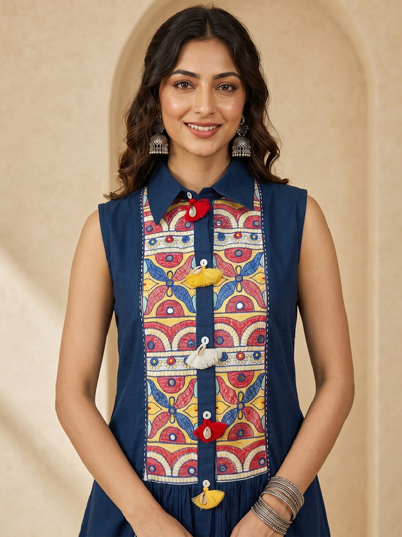 Denim Co-Ord Set Featuring An Ethnic Embroidered Panel