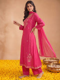 Women'S Pink Mul Chanderi Kurta Set With Chiffon Dupatta