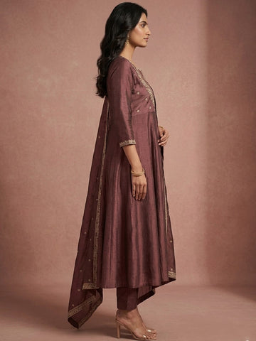 Women's Vintage Gilded Mauve Anarkali Set