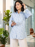 Blue Coloured Slim Collar Long Sleeves Floral Shirt