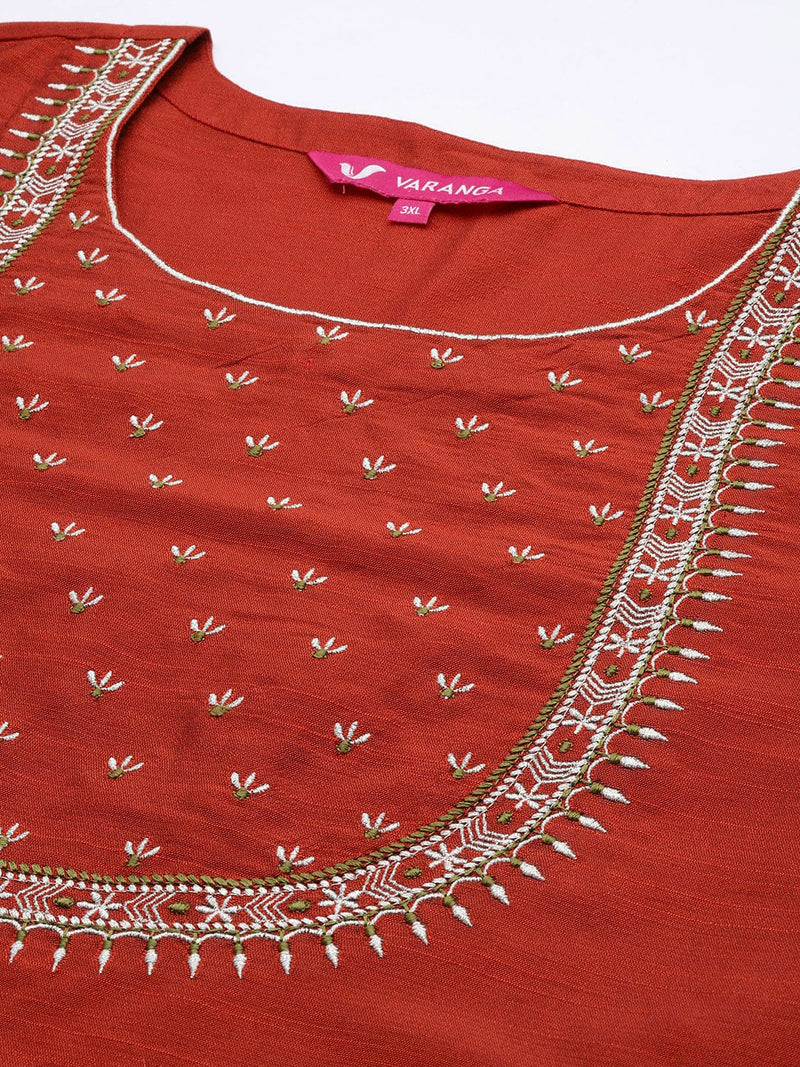 Varanga Women Maroon Yoke Design Kurta with Trousers & With Dupatta
