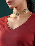 Varanga Women Maroon Solid V-Neck  Embellished With Gota Straight Kurta Paired With Tonal Bottom And Dupatta