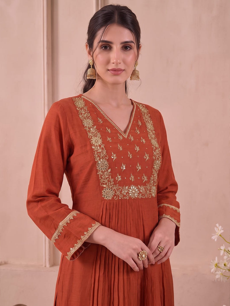 The Mayur Rust Kurta Set