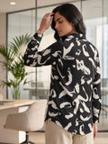 Black Coloured Slim Collar Long Sleeves Graphic Shirt