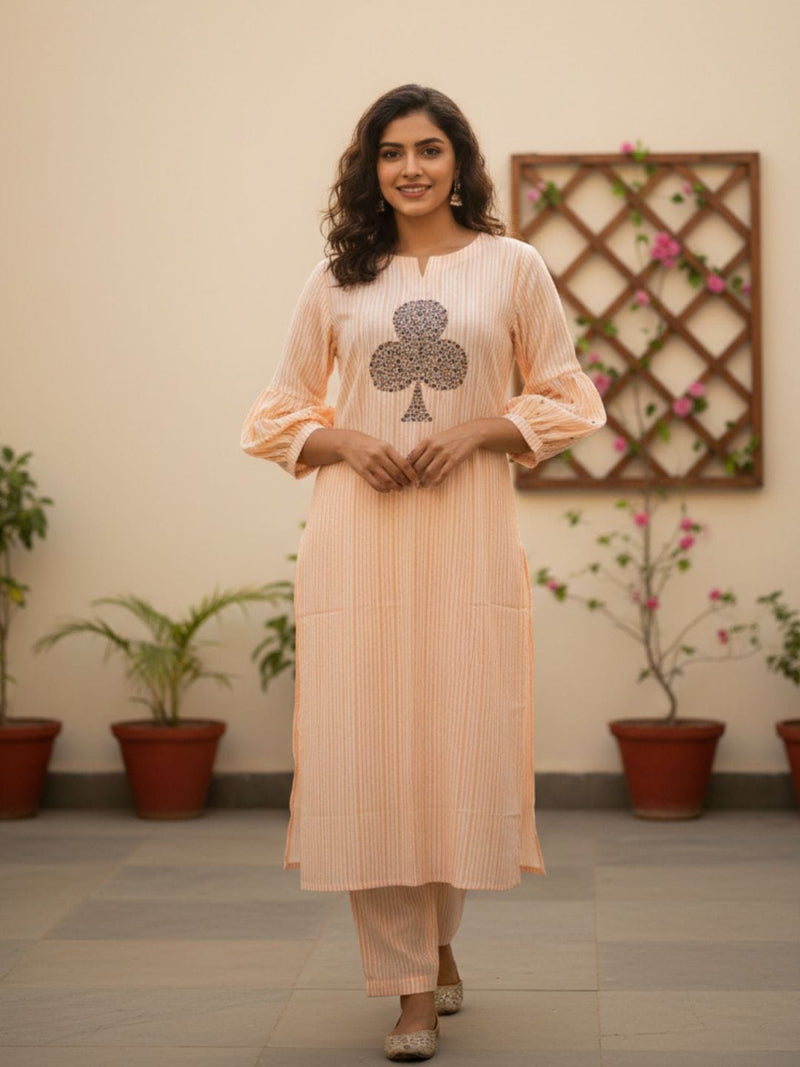 Varanga Women Striped Regular Pure Cotton Kurta with Trousers