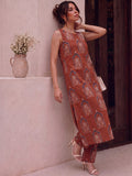 Fusion Block Printed Sleeveless Kurta Set In Cotton