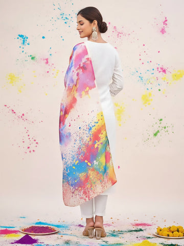 Varanga Women Self Embroidered Schiffli Bordered Kurta with Trouser & Multicolor Dupatta