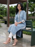 Blue Breeze Block-Print pure cotton Kurta