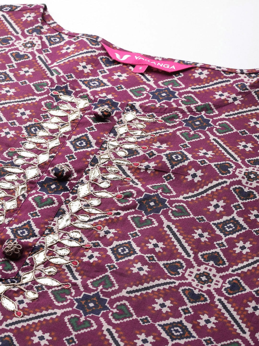 Varanga Women Burgundy Patola Printed Round Neck With Three Quarter Sleeves