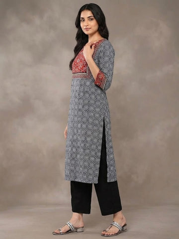 Varanga Women Plus Size Blue & Maroon Ethnic Motifs Printed Kurta