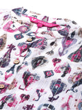 Varanga Off White And Pink Women Printed Mandarin Collar Gotta Patti Kurta
