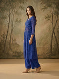Royal Blue Bandhani Front-Slit Kurta Set
