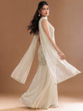 Women's Beads Embroidered Shimmer Short Kurta With Palazzo And Dupatta