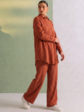 Women's Solid Relaxed-Fit Shirt & Wide-Leg Co-Ord Set