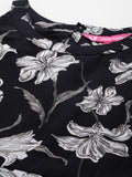 Varanga Women Black Floral Printed A-Line Kurta With Bottom