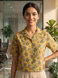 Mustard Coloured Short Sleeves Shirt Collar Top