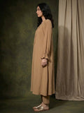 Varanga Women Beige Colour, Bishop Sleeve A-Line Kurta Paired With Tonal Bottom