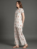 Varanga Off White Quirky Printed Launge Wear Set