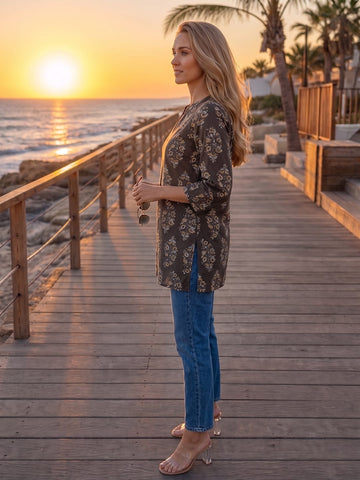 Women's Ethnic Block-Print Short Top