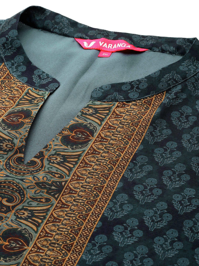 Varanga Plus Size Ethnic Motifs Printed Chanderi Silk Kurta With Trousers Dupatta