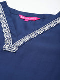Varanga Women Blue Embroidered Straight Kurta With Bottom And Dupatta