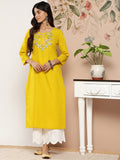 Mustard Yellow Floral Yoke Embroidered Straight Kurta