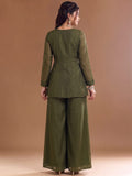 Varanga Green Embroidered Palazzos With Dupatta | Poly Georgette | Festive